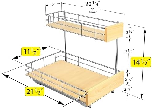 LYNK PROFESSIONAL® SELECT™ Pull Out Under Sink Kitchen Cabinet Organizer - 11.5 in. x 21 inch deep Drawer - Sliding Shelf Organizer and Undersink Storage Shelves - Lifetime Ltd. Warranty – Chrome