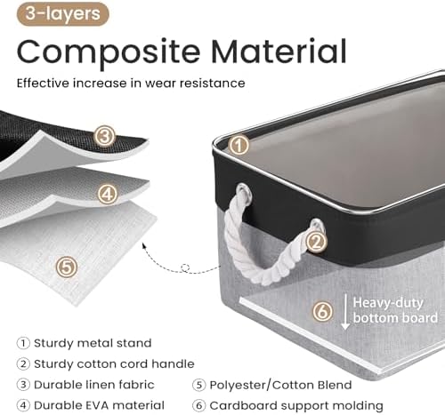 13.8x9.8x6.7 Inch Fabric Small Storage Bins with Handles 1 Pack | Foldable Storage Basket, Sturdy Metal Strand, Cardboard Support Molding, Small Baskets for Organizing, Shelves, Black/Gray