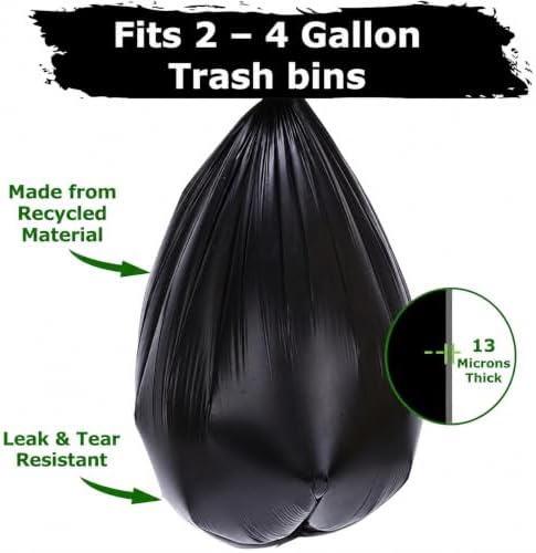 2-4 Gallon Small Black Trash Bags (440 Bags) Bathroom Garbage Bags Plastic Wastebasket Can Liners 2 Gallon 3 Gallon 4 Gallon Trash Bag for Home and Office Bins(440 Count)