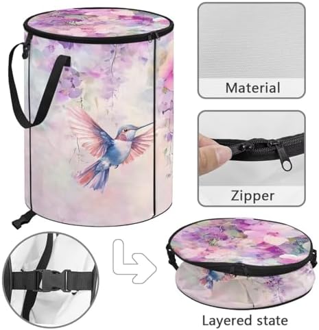 doginthehole Watercolor Florla Hummingbird Collapsible Trash Can Portable Tall Trash Can Oval Recycling Bin 22.83x17.71 Outside Garbage Bin Storage Bag Zipper Lid for Camping RV's Yard Home Decor
