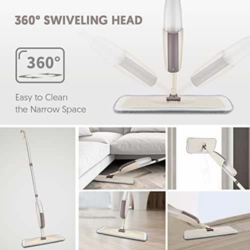 HOMTOYOU Spray Mops for Floor Cleaning: Wet Mop with 3 Washable Pads | Microfiber, Multi-Surface Floor Cleaning, Wet and Dry Use, Rotating Head, 410ML Refillable Bottle