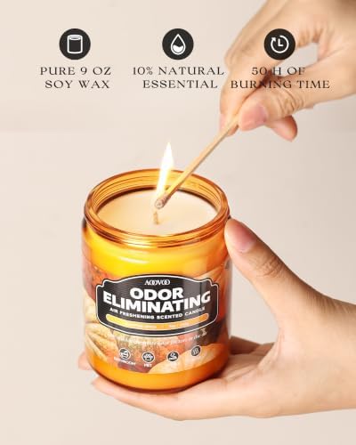 AOOVOO 4 Pack Odor Eliminating Fall Candle Set - Air Freshing Soy Candle | Eliminates 95% of Pet, Smoke, Food, and Other Smells Quickly, Non Toxic, Pumpkin Spice/Apple Cinnamon/Spiced Clove /Cinnamon