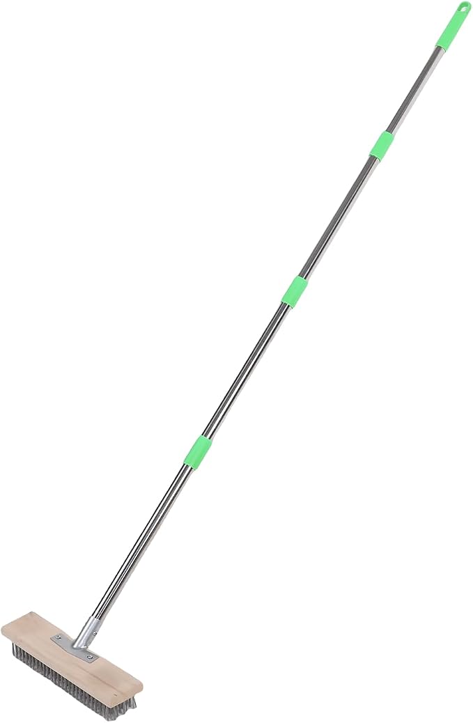 Floor Scrub Brush, Stainless Steel Adjustable 80-160cm Handle Scrub Brush with Long Handle Deck with Detachable Sections for Bathroom Patio Garage Kitchen Deck