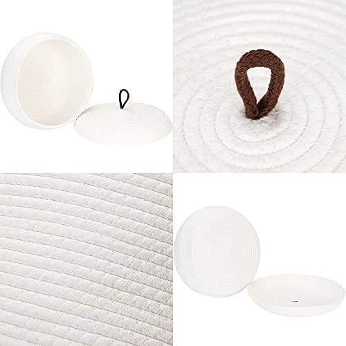 Sea Team Round Woven Cotton Rope Storage Basket with Lid, White | Lidded Knitted Decorative Storage Bin, Pot, Caddy, Organizer, Container for Snacks, Towels, Plants, 13 x 5.5 Inches