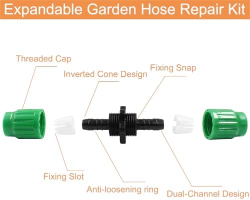 6 Sets Expandable Garden Hose Repair Kit | Dual-Channel Hose Female Male Connectors, Compatible with Pocket Hose Expandable 25 50 75 100 FT