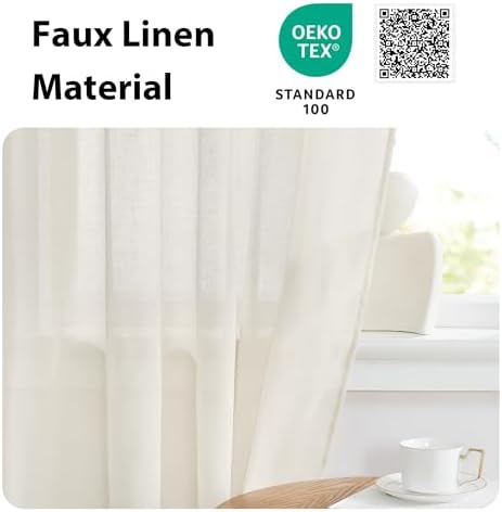 NICETOWN Ivory White Sidelight Door Curtain 72 Inches Long for Side Window | Linen Sheer, Privacy Light Filtering, French Door Curtain Panels with Adjustable Tieback, 26 inch Wide, 1 Panel, Ivory White