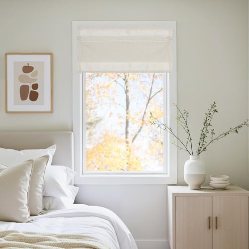 NICETOWN Linen Farmhouse French Door Curtain No Drill Blinds for Windows, Ivory Solid Cordless Blinds for Farmhouse Door Window Covering with Light Filgtering, W24 x L48, 1Pc