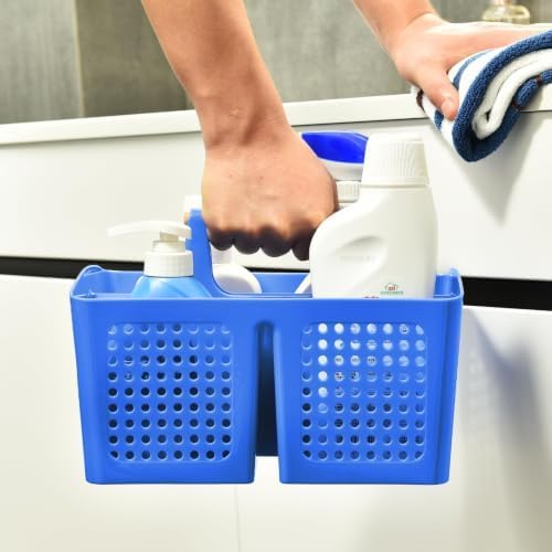 Portable Shower Caddy Basket with 3 Compartments and Handle, Deep Blue | Plastic Divided Toiletry Caddy Organizer for College Dorms, Shared Bathrooms, Gyms, Locker Rooms, Pools and Travel