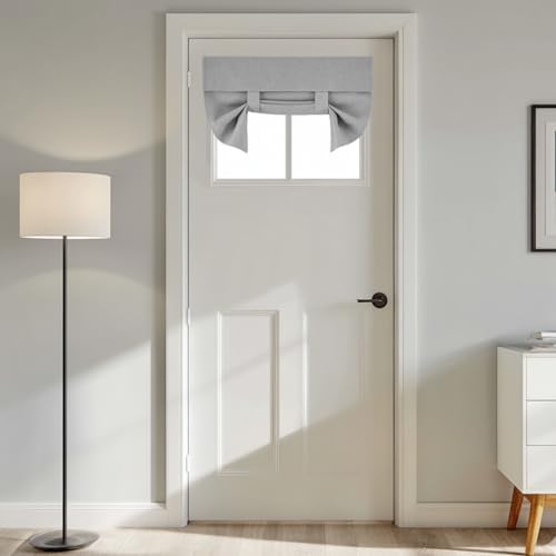 RYB HOME Door Window Curtains Privacy Sunlight Shades for Classroom Cover | Lockdown Shades, Room Darkening, Blocks Views, Thermal Insulated, 2 Adhesive Strips, No Drill, W26 x L20, Grey, 1 Panel