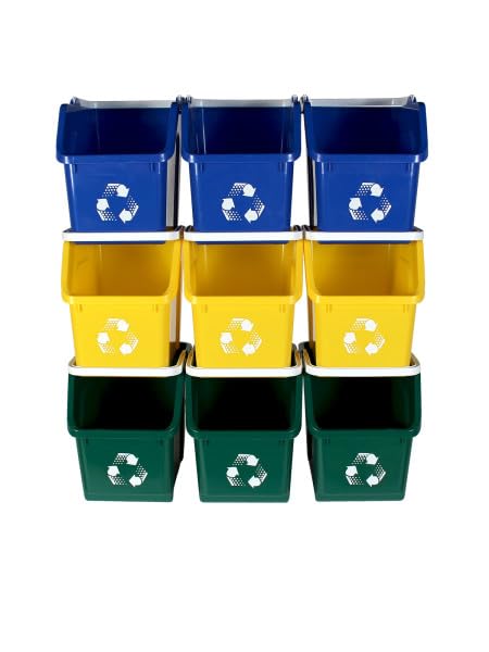 Multi Bin 6 Gallon Stackable Recycle Bins, Trash Can Kitchen Recycling Set | Recycling containers stackable design that saves floor space, while open-front bins with ergonomic handles ensure quick