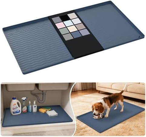 URMONA Waterproof Silicone Under Sink Mat 34'' x 19'' Shelf Liner for Kitchen and Bathroom, Cabinet and Counter Protector, Storage and Organizers, Litter Mat, Pet Cat Puppy Essentials(Dark Grey)