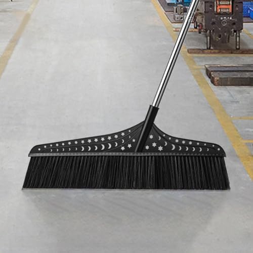 Commercial Broom with Hard Bristles, Wide Push Broom for Large Spaces, Outdoor Broom for Garages Yards Outdoor(Black,70cm)