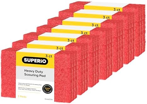 Scouring Pad Non-Scratching Scrubber Non-Scratch Cleaning Scrub Pads Heavy Duty Scouring Pad Reusable Kitchen Scrubbing Pad Pack of 21 Red, by Superio