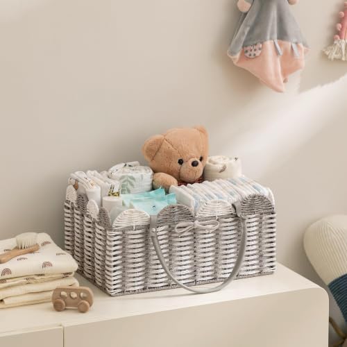 HBlife Large Baby Diaper Caddy, Paper Rope Storage Baskets Nursery Bin with Removable Divider, Portable Car Organizer for Diapers, Baby Shower Gifts, Newborn Essentials Must Haves