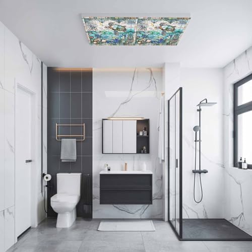 Vintage Window Grille Fluorescent Light Covers Turtle Coral Underwater World Magnetic Light Filters Ceiling Lighting Panel Shade for Classroom Office Home 2 x 4 ft, 3 Pack
