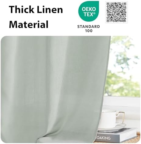 NICETOWN Sage Green Kitchen Sheer Door Window Curtain 26 x 72 inches Long | Light Filtering, Rod Pocket with Tieback, Farmhouse French Door Shade for Front Back Window Cover, 1 Panel, Off White