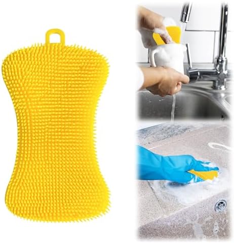 5 Pack Silicone Dish Sponges for Kitchen, Double Sided Silicone Dish Scrubber, Multipurpose Kitchen Scrubber Sponge, Vegetable Brush (Yellow)
