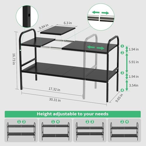 Expandable 2-Tier Under Sink Organizer, 8 Removable Plastic Boards, Tool-Free Installation (Black, 2-Tier 8 Boards)