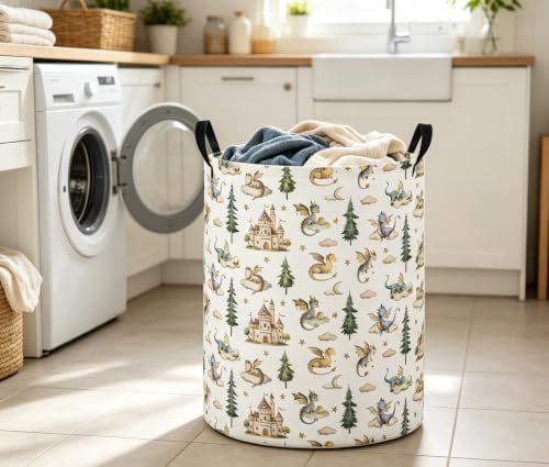 Baby Laundry Basket Baby Nursery Hamper Kids Laundry Basket Toy Storage Bin for Boys Room Decor Gift Baskets for Bedroom Bathroom(Castle Dinosaur)