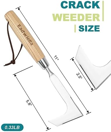 Crack Weeder Crevice Weeding Stainless Steel Lightweight Tool | Razor-Sharp Rust-Resistant L-Shaped Blade, Solid Wood Non-Slip Handle, for Patio Cracks, Driveway Gaps, Walkway Edging