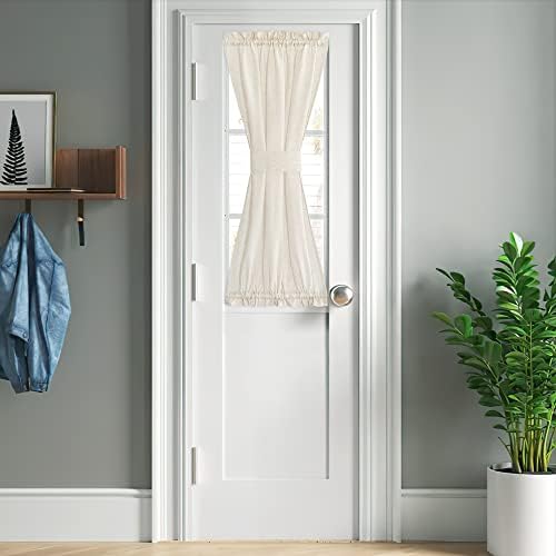 NICETOWN Natural Kitchen Sheer Door Window Curtain 26 x 40 inches Long | Light Filtering, Rod Pocket with Tieback, Farmhouse French Door Shade for Front Back Window Cover, 1 Panel, Off White