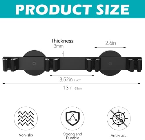 Magnetic Mop Broom Holder, Strong Non Slip Magnetic Broom Mop Hanger, Heavy Duty Magnetic Hooks for Hanging Shovel Rake Tools, Wall Mounted Utility Storage Magnet Rack 4 Rack