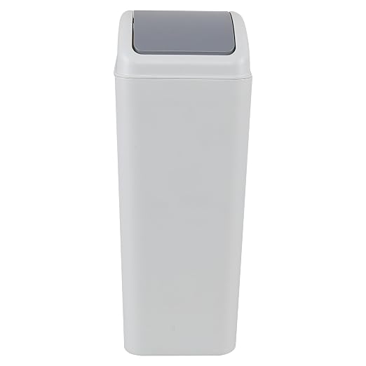 Cand 12L Slim Trash Bin with Swing Lid, 3.5 Gallon Gray Plastic Garbage Can