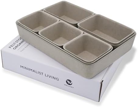 Welaxy Office Felt Desk Drawer Organizer Tray 8pc Stone Natural Storage Bin | Sustainable material soft yet sturdy,multi-purpose storage, sleek minimalist lifestyle