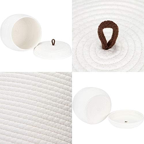 Sea Team Round Woven Cotton Rope Storage Basket with Lid, White | Lidded Knitted Decorative Storage Bin, Pot, Caddy, Organizer, Container for Snacks, Towels, Plants, 10 x 7.5 Inches