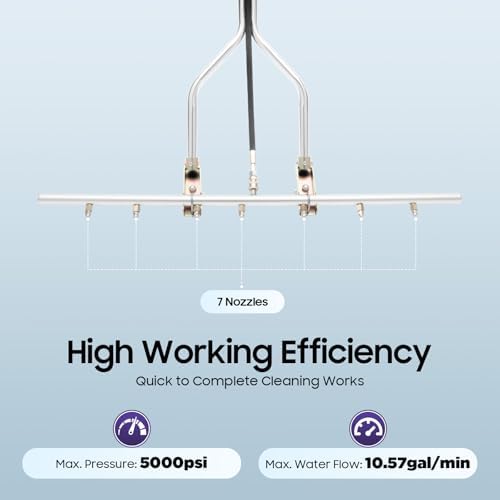 39inch Surface Cleaner Water Broom, 5000psi Pressure Washer Broom, Stainless Steel W/Seven 65-Degree Spray Angles Nozzles, Hot and Cold Water Power Washer Surface-Cleaner for Concrete Driveway