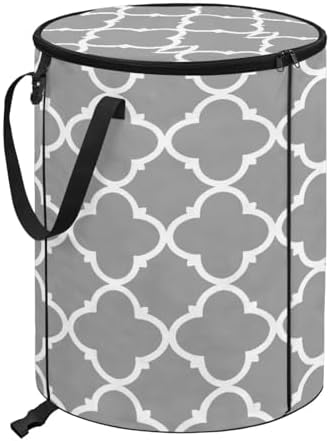 Gray Lattice Collapsible Trash Can Portable Camping Garbage Can for Parties, Yard Waste, or Laundry - Camping Accessories