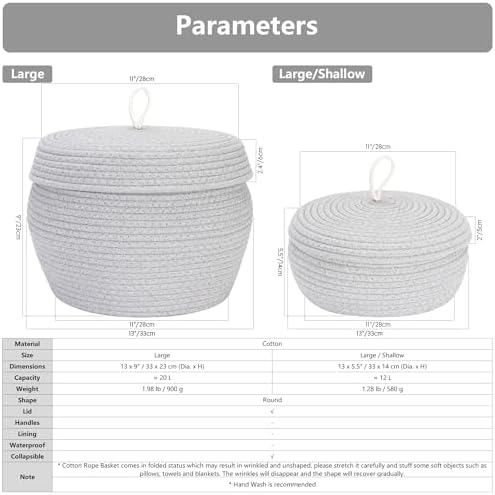 Sea Team Round Woven Cotton Rope Storage Basket with Lid, Rainbow | Decorative Colorful Pompom Knitted Storage Bin, Pot, Caddy, Organizer, Container for Snacks, Towels, Plants, 13 x 5.5 Inches