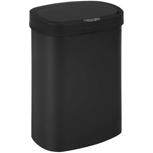 BestOffice | 13 Gallon Plastic Trash Can with Lid | Black | Automatic Touchless Garbage Can | Waterproof & Easy to Clean | For Kitchen, Bathroom, Home or Office | Pack of 1