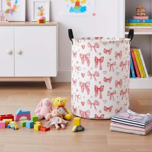 Baby Laundry Basket Baby Nursery Hamper Kids Laundry Basket Toy Storage Bin for Boys Room Decor Gift Baskets for Bedroom Bathroom(Heart Bowknot)