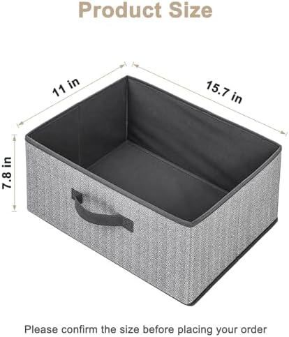 Storage Baskets, 15.7 Inch Woven Fabric Bins, Storage Cubes with Reinforced Handles, Organizer Bins for Closet Shelves, Foldable, for Toys, Clothes (4PCS/Grey-15.7*11*7.8inch)