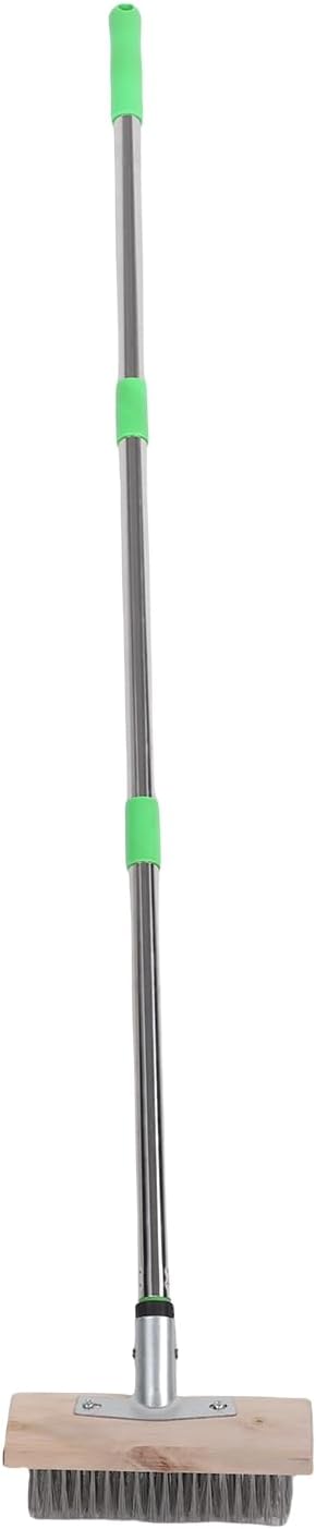 Stainless Steel Deck Scrub Brush with Long Handle - Heavy Duty Floor Scrubber Brush with Pole, Moss Remover Wire Cleaning Brushes for Concrete Floor, Patio, Garden, Garage