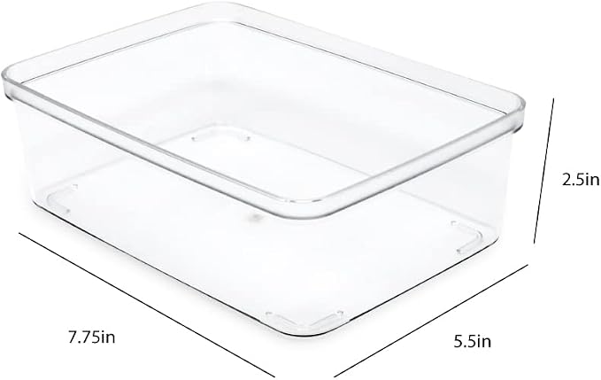 Isaac Jacobs 5-Pack Small Clear Storage Bins (5.5” L x 7.75” W x 2.5” H) | Cutout Handles, Plastic Organizer for Home, Kitchen, Fridge, Desk, Bathroom, Drawers, BPA Free, Food Safe (5-Pack, Small)