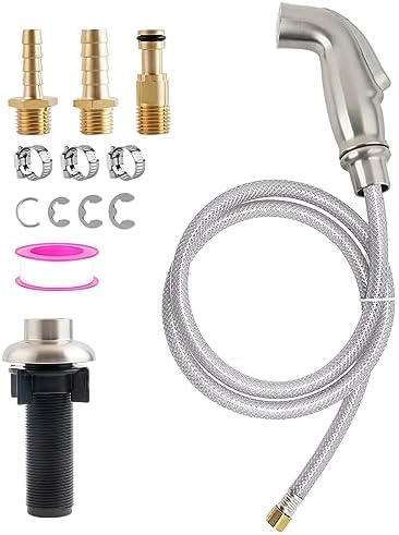 Universal Kitchen Sink Side Sprayer with Water Hose/Holder, Brushed Nickel | Quick Side Connector Compatible with Moen Faucet Sprayer Replacement, Kitchen Sink Faucet Sprayer Attachment