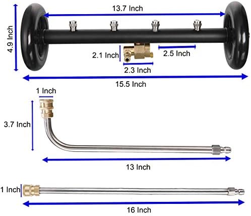 Tool Daily Dual-Function Undercarriage Cleaner 16 Inch, 3 Extension Wand | Underbody Car Wash Water Broom, Surface Cleaner for Pressure Washer, 4000 PSI