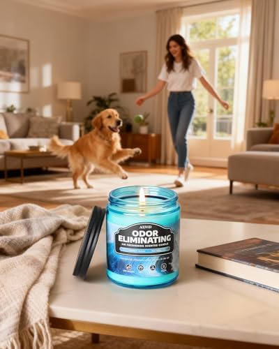 AOOVOO 4 Pack Odor Eliminating Candle - Fantasy Ocean Air Freshing Candle | 36oz, Eliminates 95% of Pet, Smoke, Food, and Other Smells Quickly, Highly Fragranced Non Toxic Soy Candle