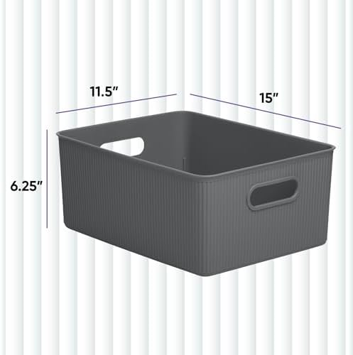 Superio Decorative Plastic Basket Open Home Storage Bins Organizer Baskets,Large Grey (8 Pack) Container Boxes for Organizing Closet Storage Bins for Shelves Drawer Shelf, 15 Liter
