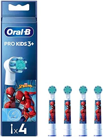 Oral-B Pro Kids Electric Toothbrush Head, with Spiderman Characters, Extra Soft Bristles, for Ages 3+, Pack of 4 Toothbrush Heads, White