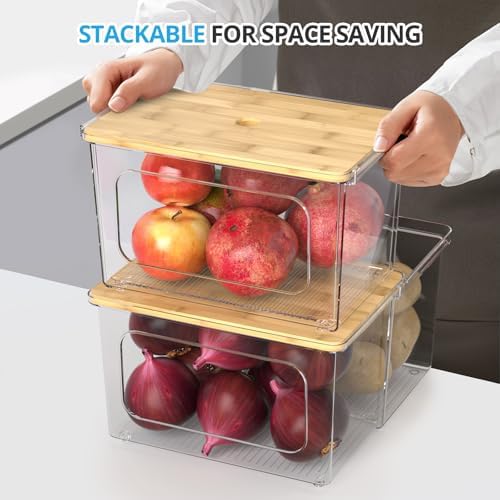 Trash Bag Dispenser Roll Holder - Clear Garbage Bag Holder Dispenser with Bamboo Lid and Sliding Drawer Box, Trash Bag Holder for Kitchen, Under Sink, Laundry Room Organization and Storage