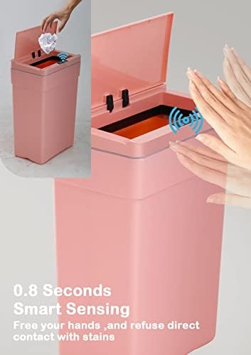 13 Gallon/50 L Kitchen Trash Can with Touch-Free & Motion Sensor Lid, Plastic Cute Automatic Trash Can for Bathroom & Bedroom