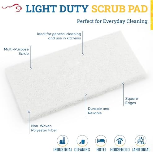 KLEEN HANDLER Light Duty Cleaning Scrub Pad, White, Pack 20, 10 x 4.6 in | Multipurpose Resuable Household Non-Scratch Scouring Sponges for Delicate Surfaces