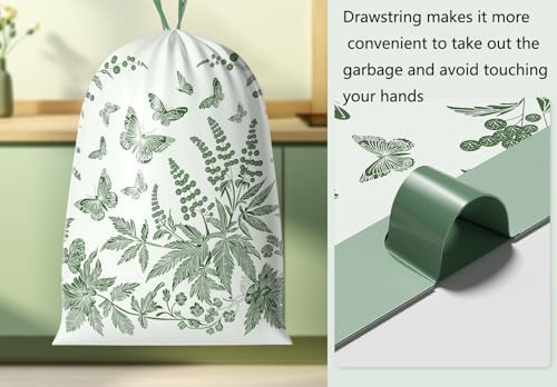 4 Gallon Small Trash Bags No-Tearing Drawstring 1.1 Mil Thick -96 Count Small Garbage Bags Wormwood scent for Bathroom Kitchen Toilet Home Office and Bedroom (Green 96 Count)