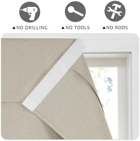 RYB HOME 100% Blackout Curtains for French Door, Privacy Lightweighted Door Window Curtains Thermal Insulated for Kitchen Living Room Easy to Install Blinds, W30 x L69 inch, 1 Pc, Sand