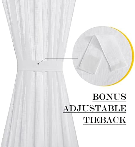 NICETOWN White Sidelight French Door Panel with Tieback 72 inches Long | Linen Textured Look Translucent Privacy Side Light Sheer Front Door Curtain Including Tieback, 30 inches Wide