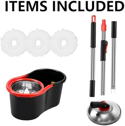Spin Mop and Bucket Set, 360° Spinning Mop and Bucket System, for Mop Floor Cleaning, with 3 Microfiber Mop Replacement Heads and 61" Stainless Steel Adjustable Handle