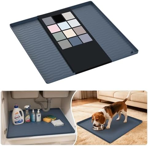 URMONA Waterproof Silicone Under Sink Mat 22'' x 22'' Shelf Liner for Kitchen and Bathroom, Cabinet and Counter Protector, Storage and Organizers, Litter Mat, Pet Cat Puppy Essentials(Dark Grey)